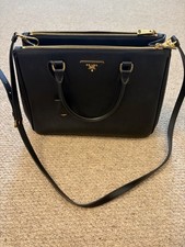 PRADA Galleria Gold Hardware Shoulder Bag Large Black Leather