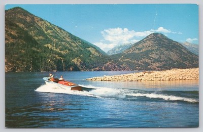 Vintage Lake Chelan Cedar Creek Washington Motorboat Cascade Mountains Postcard