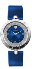 Versace Watch Eon 33.5mm Blue Dial Steel Swiss Quartz Blue Leather WR 50m