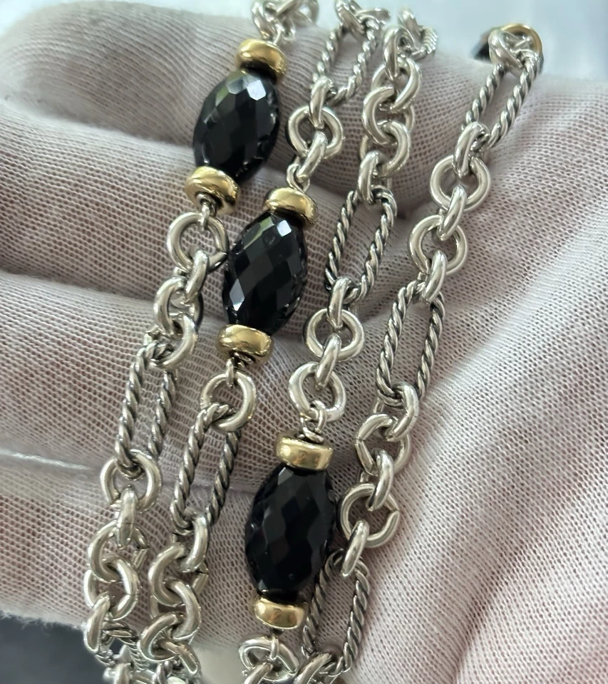 Pulsera David Yurman Oro 925 y 18k Multihilo con Ónix Negro 6.5"  Foto 2 de 4