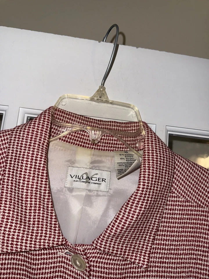 Liz Claiborne Villager Rojo Ligero Recortado Cabaña Picnic Western Talla 10 Foto 3 de 4