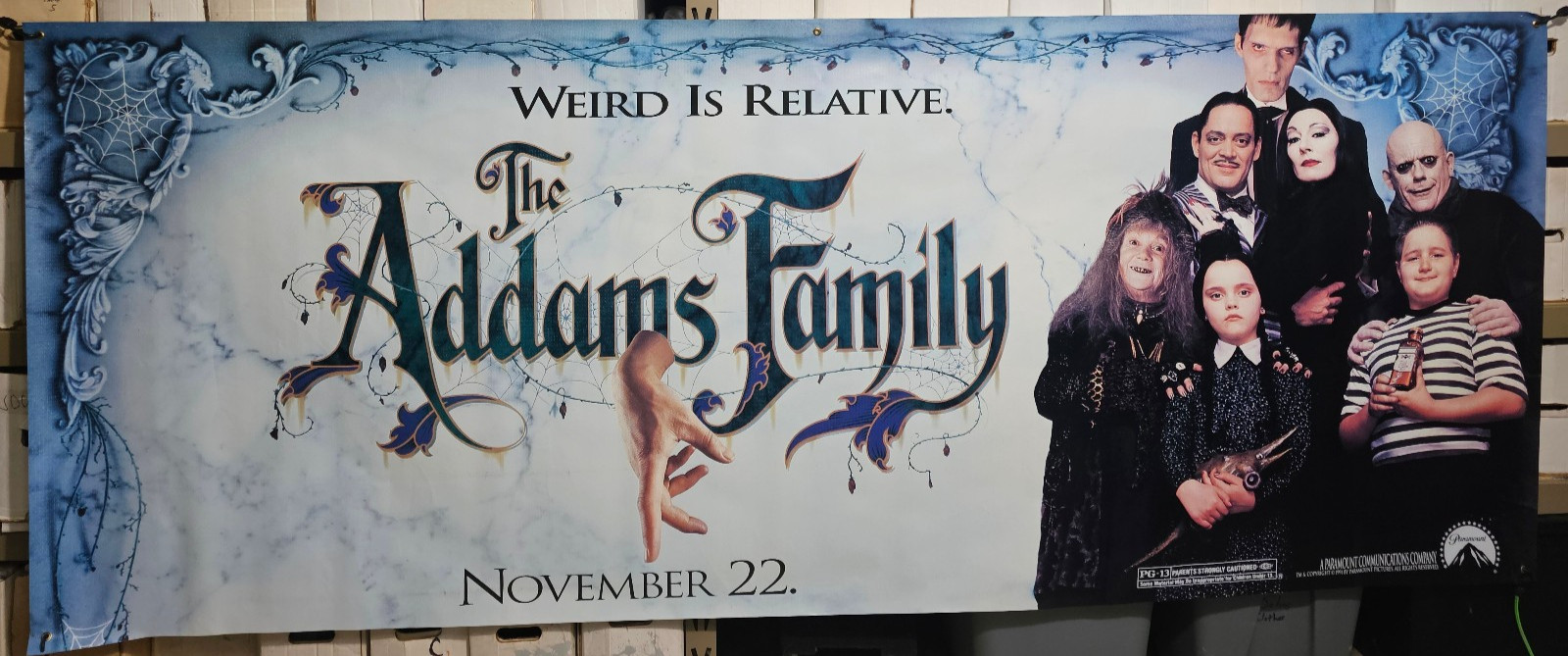 1991 The Addams Family Vinyl Movie Theater Banner 118x47” Christina Ricci