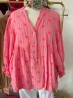 Italy women's blouse shirt muslin striped ♥️neon pink-pink-orange 38 to 44 S