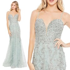 MAC DUGGAL 20242 EMBELLISHED SLEEVELSS PLINGE NECK TRUMPET MINT GOWN sz 16