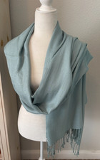 New 29X70 PASHMINA Cashmere Wool SILK Gray Blue Shawl SCARF Knotted Fringed WRAP