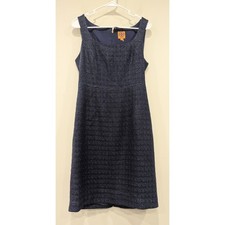 Tory Burch Aria Metallic Tweed Navy Dress Size 10