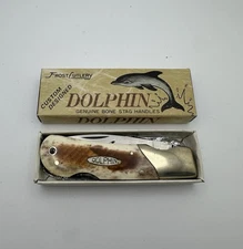 Frost Cutlery Dolphin Pocket Knife  Bone Handle 3.75” Closed  Japan Mint w Box