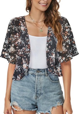Women's Chiffon Shrug Bolero Open Front Short Sleeve Cardigan for Evening Dressy
