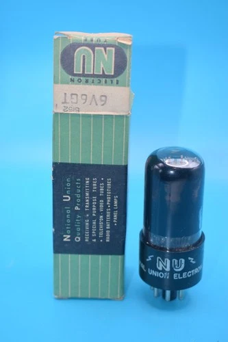 NOS 6V6GT NATIONAL UNION NU VINTAGE AUDIO OUTPUT TUBE - NEW IN BOX - BLACK GLASS