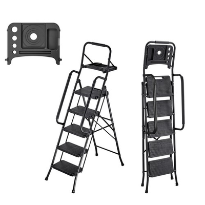 #ad Uimoso 5 Step Steel Folding Ladder with Anti Slip StepsDual Handrails 600lbs $96.99