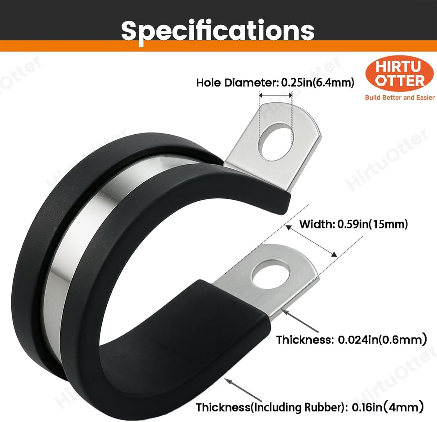 60-Pack 3/8 Inch 304 Stainless Steel Cable Clamps with Rubber Coated Cushion for Secure Fastening