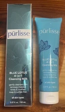 Purlisse Blue Lotus 4-in-1 Cleansing Milk All Skin Types Removes Makeup 5.07 Oz