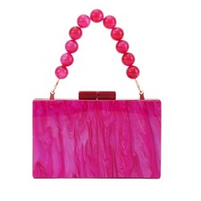 Fecialy Women Acrylic Clutch Purse Beads Evening Handbag Marble Clutch Hot Pink