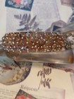 Vintage Bakelite Hinged Bangle  Bracelet with Rhinestones Pearls 1940's — photo 9