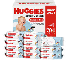 Huggies Simply Clean Unscented Baby Wipes 11 Flip-top Packs 704 Wipes Total Huggies Simply Clean Unscented Baby Wipes 11 Flip-top Packs 704 Wipes Total