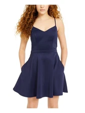 CITY STUDIO Womens Navy Spaghetti Strap Mini Fit + Flare Dress 15