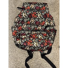 Floral Print Backpack Black Small Flowers Lightweight School Travel Bag