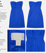 J.CREW Strapless Sweetheart Blue Cotton Knee-Length Lined Dress Zip Pleats 4