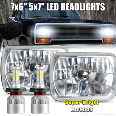 Pair For Dodge D150 D250 D350 Ram 50 H4 Bright DOT 5X7'' 7x6'' LED Hi/Lo Headlight