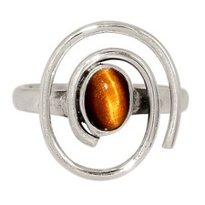 Natural Tiger Eye - South Africa 925 Sterling Silver Ring Jewelry s.8 ALLR-29730
