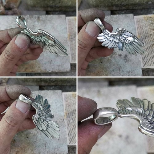 925 Sterling Silver Huge Angel Wing Pendant 2-Sides Biker Punk Pendant TA212A JP - Picture 11 of 12