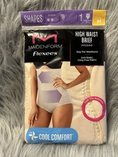 Maidenform Flexees Shapewear Womens Size Medium Beige Stretchy High Waist Brief