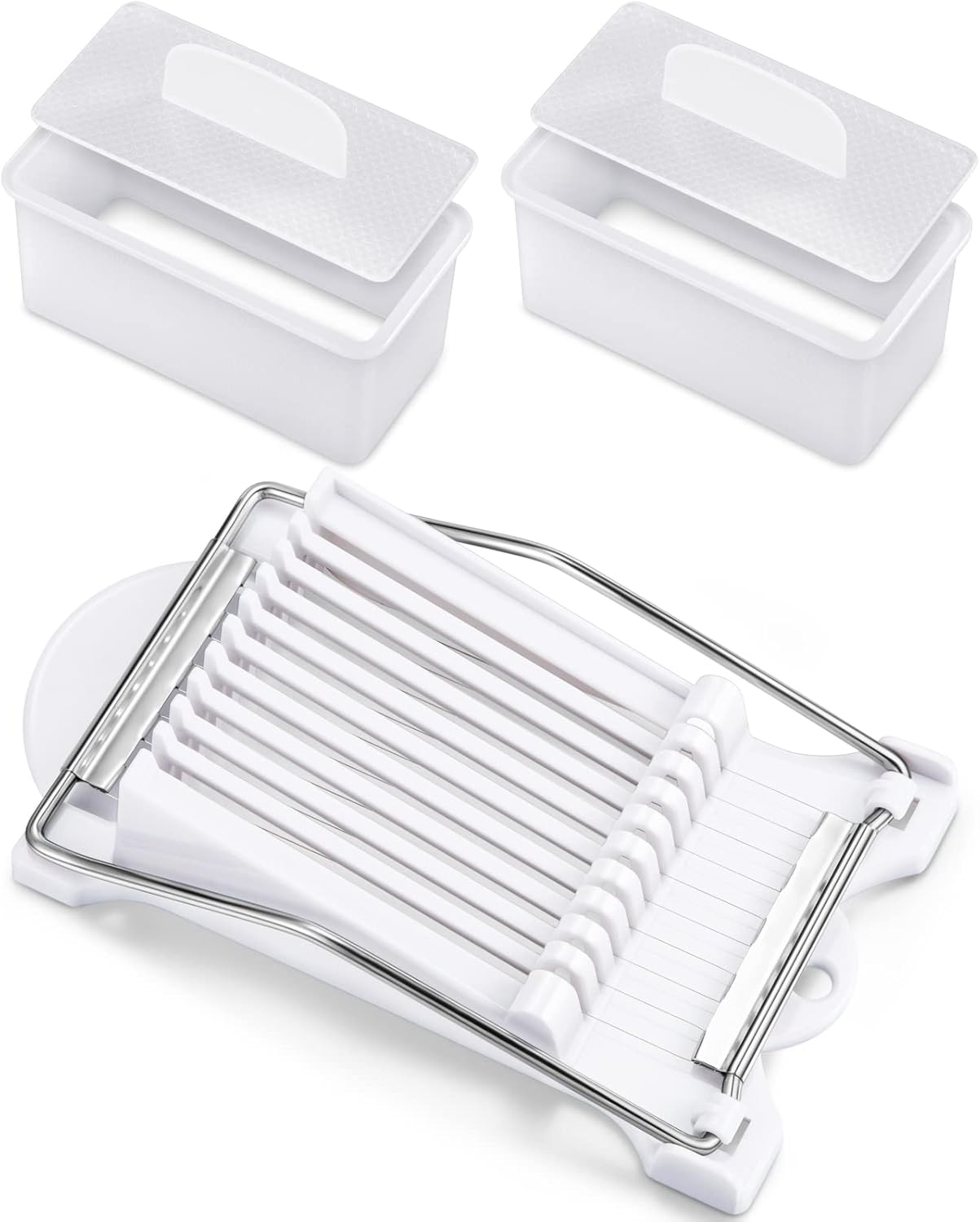 2-Piece White Rectangle Musubi Mold and Slicer Kit for Safe Lunch Prep