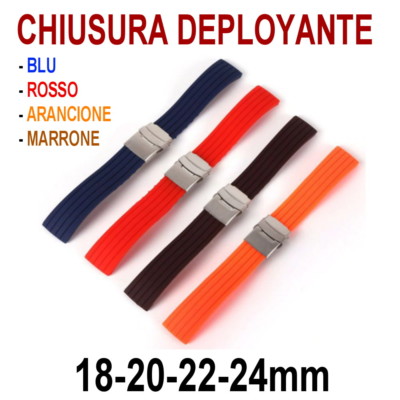 CINTURINO OROLOGIO SILICONE GOMMA DEPLOYANTE BLU ROSSO 18mm 20mm 22mm 24mm  | eBay