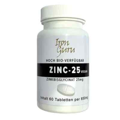 ZINC-25 Vegan 60 Tabletten , Zinkbisglycinat 25 mg- IRON GURU, Neu