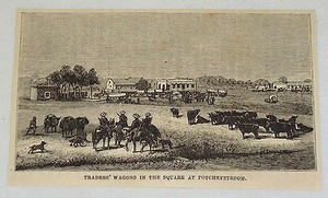 1881 magazine engraving ~ TRADER'S WAGONS AT POTCHEFSTROOM ~ South Africa