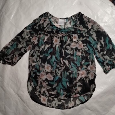 Lauren Conrad Size XS Women's Mid Sleeve Transparent Floral Blouse