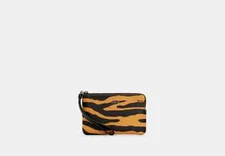 NWT COACH Corner Zip Wristlet Clutch Leather Tiger Animal Honey & Black - C7440 