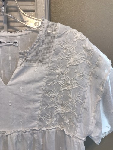 Zara Kids Girl’s Romantic Embroidered White Blouse/ W Short Sleeves Size 13-14 - Picture 4 of 6