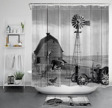 Rustic Vintage Farmhouse Farm Animal Cow Shower Curtain Set for Bathroom Decor