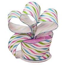 Easter Swirl Glitter Wired Ribbon - 2 1/2" x 10 Yards, White, Blue, Pink, Gre...