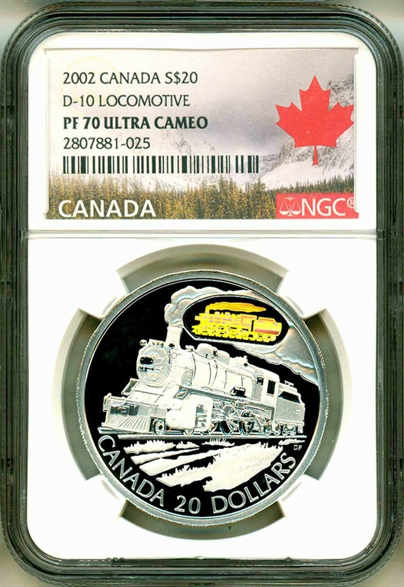 D-10 蒸気機関車　ホログラムーカメオ付き　20ドル銀貨　2002年　カナダ 2002 Canada S$20 D-10 Locomotive Hologram NGC PF70 Ultra