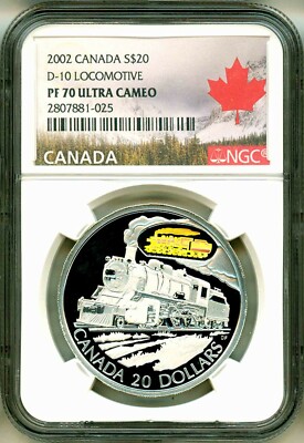 D-10 蒸気機関車　ホログラムーカメオ付き　20ドル銀貨　2002年　カナダ 2002 Canada S$20 D-10 Locomotive Hologram NGC PF70 Ultra
