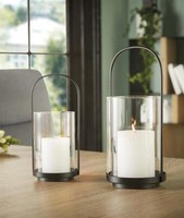 "Windlicht \"Minimal\" Metall Schwarz + Glas, 2Er Set Kerzen Halter Stumpenkerzen"