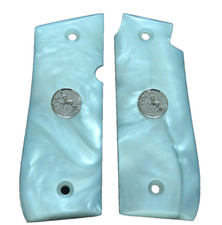 Custom Colt Government 380 Mustang Plus II Grips White Pearl Random Silver Med