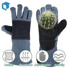 Leather Extra-Long Thornproof Gardening Gloves Yard Garden Weeding Planting Cuff