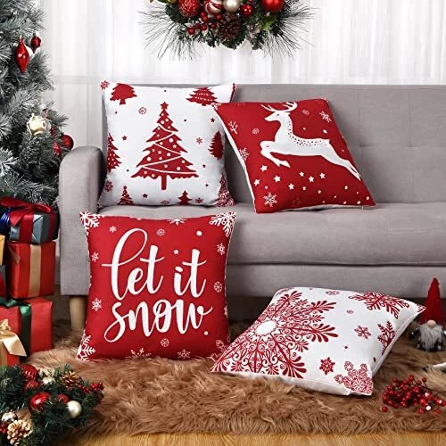 Christmas Decorations Velvet Pillow Covers 18x18 Inch Set of 18 x 18-Inch Red - Image 2 of 4