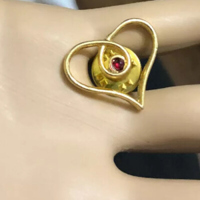 Estate Find Genuine Ruby Stone in Open Heart Pin
