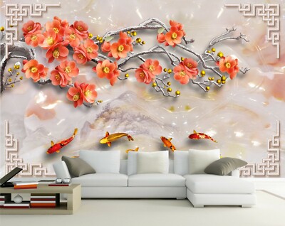 3D Red Flower Branch G2362 Wallpaper Mural Self-adhesive Removable Sticker Honey