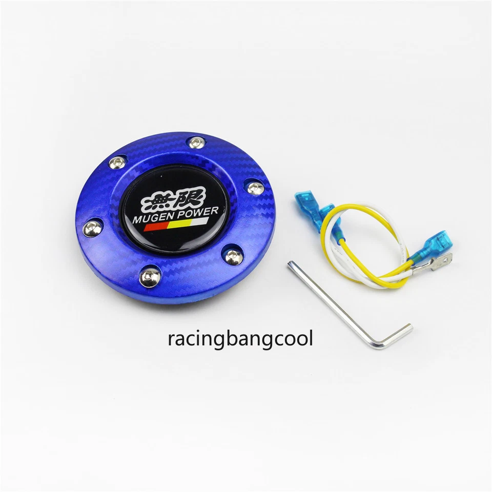 MUGEN Racing Car Steering Wheel Horn Button +Carbon Fiber Edge Blue - Image 2 of 4