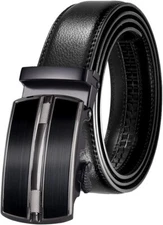 Black Leather Belt with Metal Buckle Slide