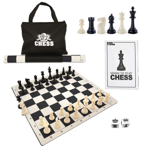 WE Games Best Value Tournament Chess Set, Black Board, Pieces, Bag, Instructions - Picture 1 of 11