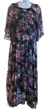 Taylor Dress Women’s Sz L Tiered Midi Lined Flutter Sleeve Polyester Blend