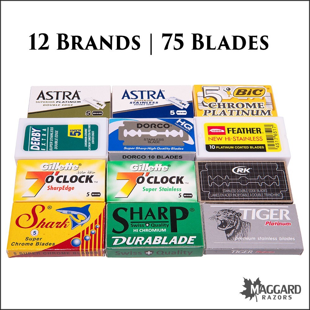 Maggard Razors 75-Blade Sampler Pack with 12 Premium Razor Blade Brands-image