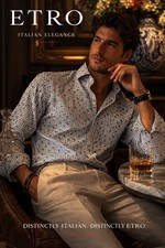 Etro 43 Slim Fit Italian Dress Shirt Blue Geometric Paisley Pattern Made in Ital