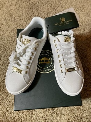 Holland Cooper Chelsea Court Trainer UK Size 5 White With Gold